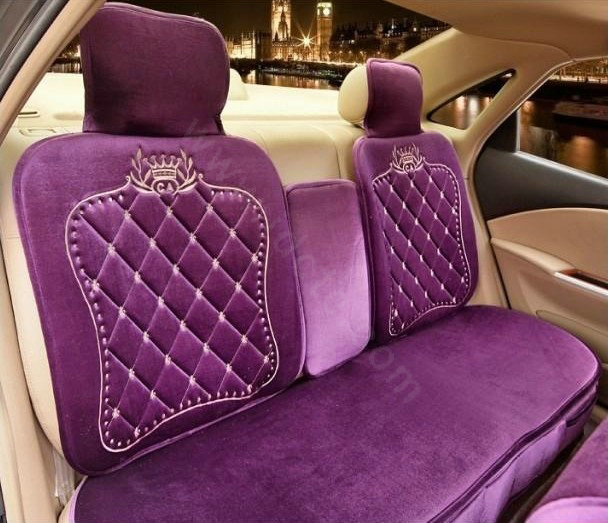 Embroidery Flower Universal Automobile Car Seat Cover Flannel Cushion 9pcs - Purple