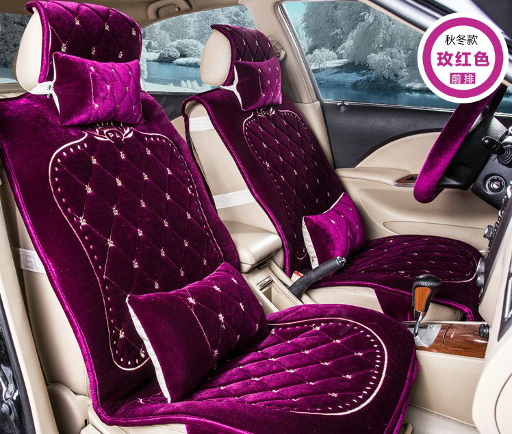 Embroidery Flower Universal Automobile Car Seat Cover Flannel Cushion 9pcs - Rose