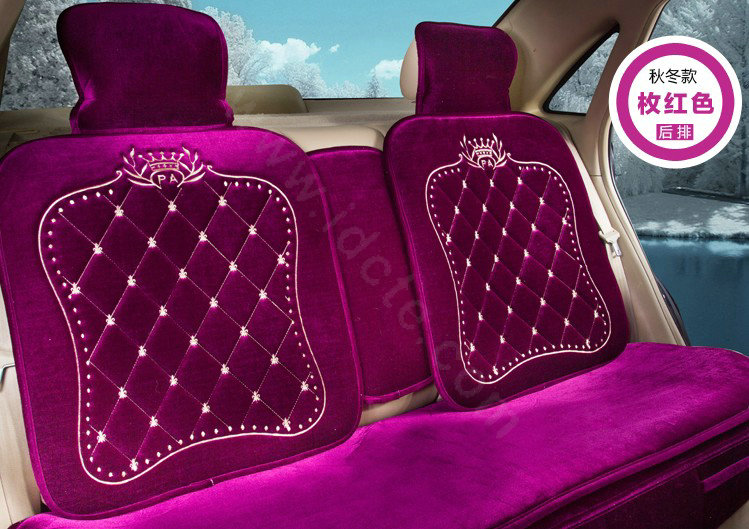 Embroidery Flower Universal Automobile Car Seat Cover Flannel Cushion 9pcs - Rose
