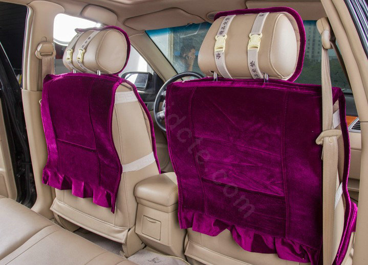 Embroidery Flower Universal Automobile Car Seat Cover Flannel Cushion 9pcs - Rose