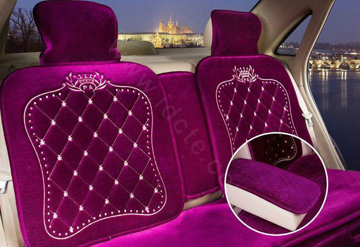 Embroidery Flower Universal Automobile Car Seat Cover Flannel Cushion 9pcs - Rose