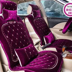 Embroidery Flower Universal Automobile Car Seat Cover Flannel Cushion 9pcs - Rose