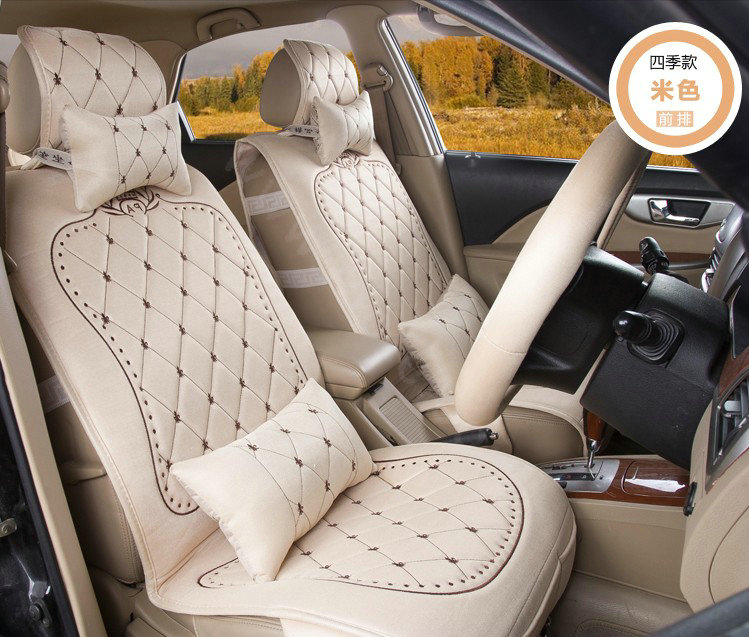 Embroidery Flower Universal Automobile Car Seat Cover Ice silk Cushion 9pcs - Beige