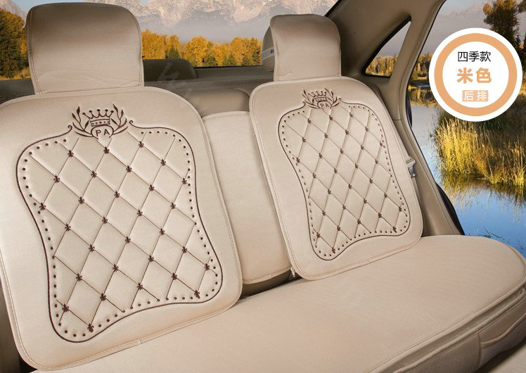 Embroidery Flower Universal Automobile Car Seat Cover Ice silk Cushion 9pcs - Beige