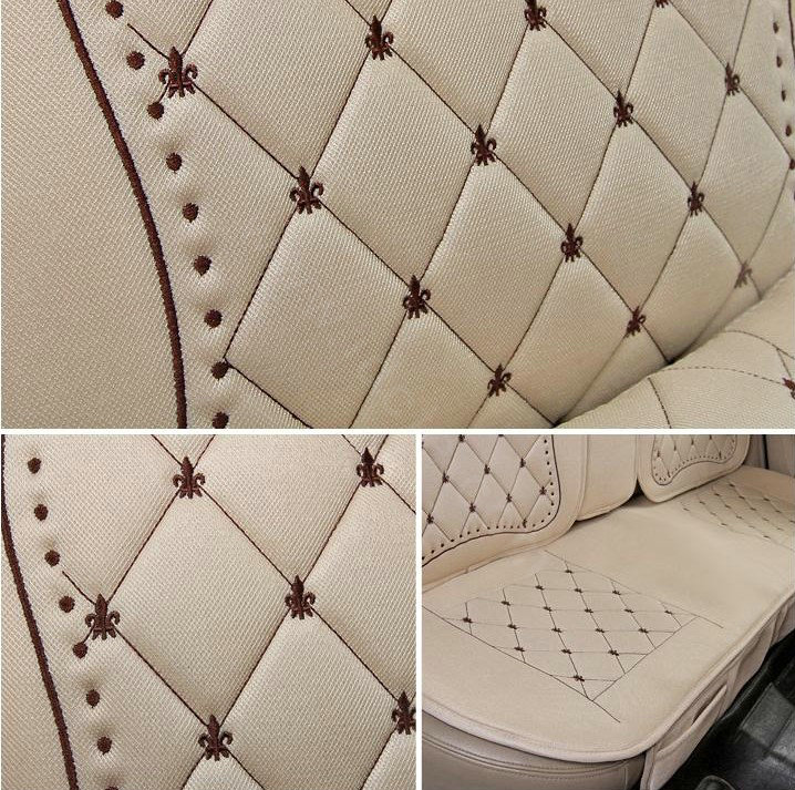 Embroidery Flower Universal Automobile Car Seat Cover Ice silk Cushion 9pcs - Beige