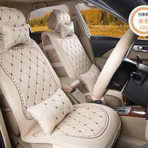 Embroidery Flower Universal Automobile Car Seat Cover Ice silk Cushion 9pcs - Beige
