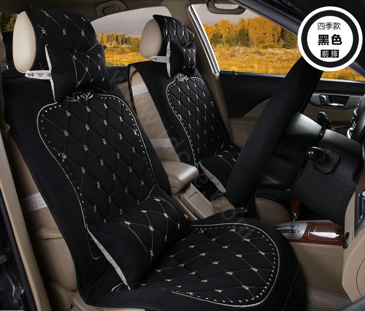 Embroidery Flower Universal Automobile Car Seat Cover Ice silk Cushion 9pcs - Black