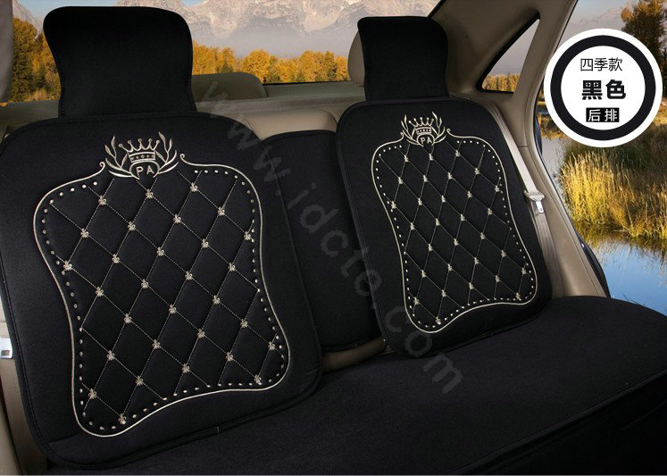 Embroidery Flower Universal Automobile Car Seat Cover Ice silk Cushion 9pcs - Black