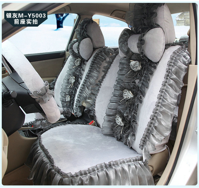 Fashion Lace 3D Flower Universal Automobile Car Seat Cover Velvet 18pcs - Grey