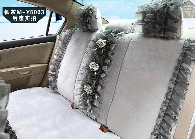 Fashion Lace 3D Flower Universal Automobile Car Seat Cover Velvet 18pcs - Grey