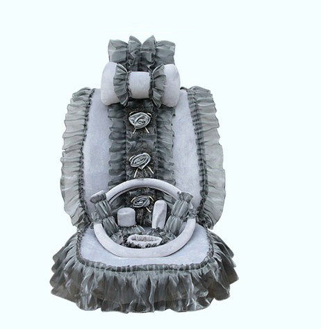 Fashion Lace 3D Flower Universal Automobile Car Seat Cover Velvet 18pcs - Grey