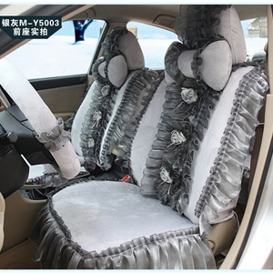 Fashion Lace 3D Flower Universal Automobile Car Seat Cover Velvet 18pcs - Grey