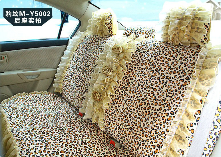 Fashion Lace 3D Flower Universal Automobile Car Seat Cover Velvet 18pcs - Leopard