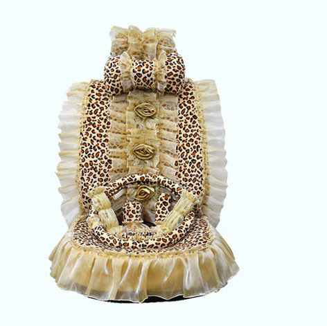 Fashion Lace 3D Flower Universal Automobile Car Seat Cover Velvet 18pcs - Leopard