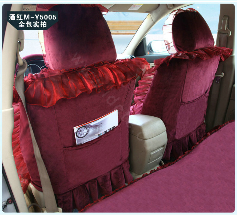 Fashion Lace 3D Flower Universal Automobile Car Seat Cover Velvet 18pcs - Rose