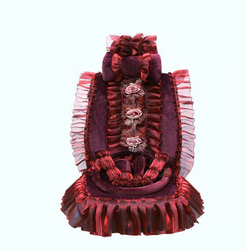 Fashion Lace 3D Flower Universal Automobile Car Seat Cover Velvet 18pcs - Rose
