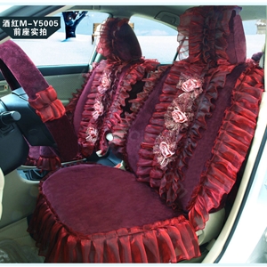 Fashion Lace 3D Flower Universal Automobile Car Seat Cover Velvet 18pcs - Rose