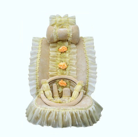 Fashion Lace 3D Flower Universal Automobile Car Seat Cover Velvet 18pcs - Yellow