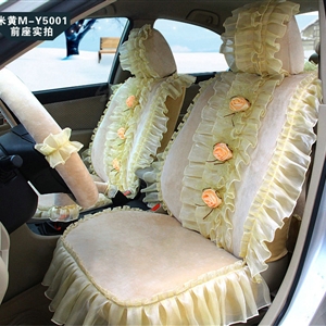 Fashion Lace 3D Flower Universal Automobile Car Seat Cover Velvet 18pcs - Yellow