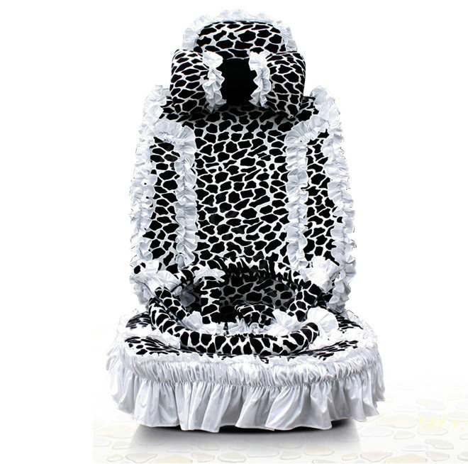 Fashion Lace Leopard Universal Automobile Car Seat Cover Velvet 18pcs - White+Black