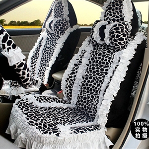 Fashion Lace Leopard Universal Automobile Car Seat Cover Velvet 18pcs - White+Black