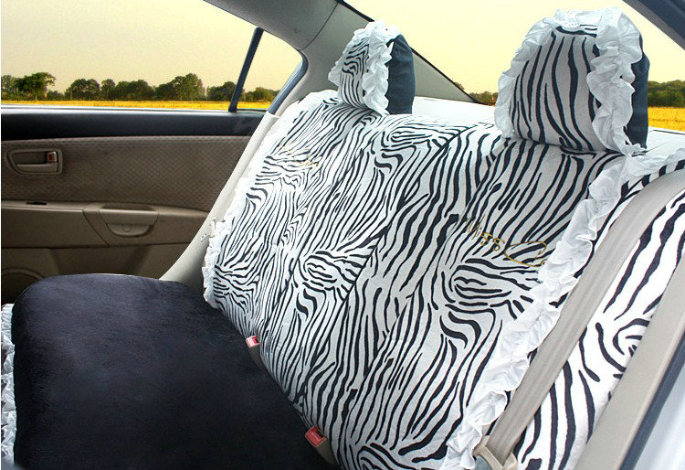 Fashion Lace Zebra Universal Automobile Car Seat Cover Velvet 18pcs - White+Black