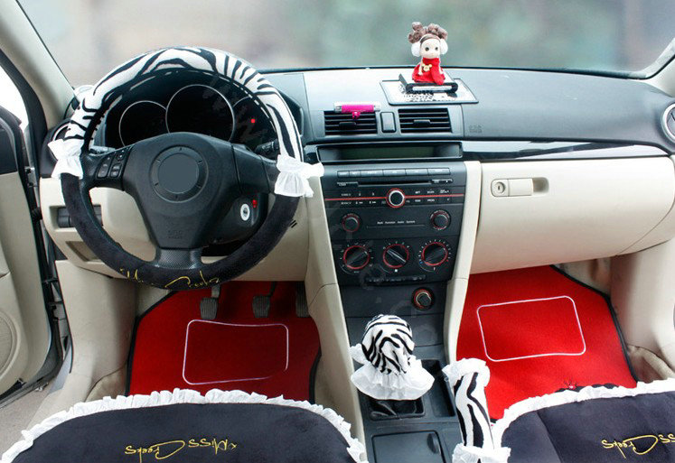 Fashion Lace Zebra Universal Automobile Car Seat Cover Velvet 18pcs - White+Black