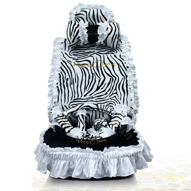 Fashion Lace Zebra Universal Automobile Car Seat Cover Velvet 18pcs - White+Black