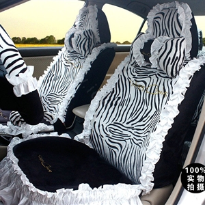 Fashion Lace Zebra Universal Automobile Car Seat Cover Velvet 18pcs - White+Black