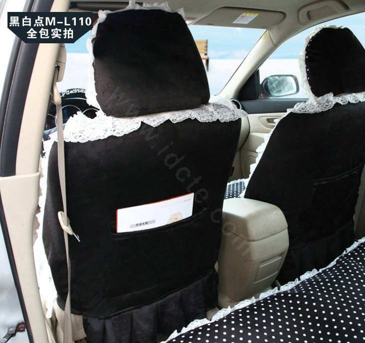 Fashion Lace flower Diamond Dot Universal Automobile Car Seat Cover Velvet 18pcs - Black