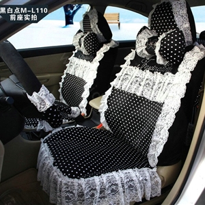 Fashion Lace flower Diamond Dot Universal Automobile Car Seat Cover Velvet 18pcs - Black