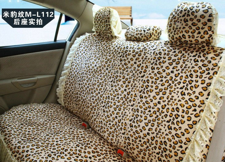 Fashion Lace flower Diamond Leopard Universal Automobile Car Seat Cover Velvet 18pcs - Beige