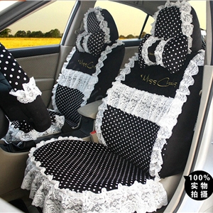 Fashion Lace flower Dot Universal Automobile Car Seat Cover Velvet 18pcs - White+Black