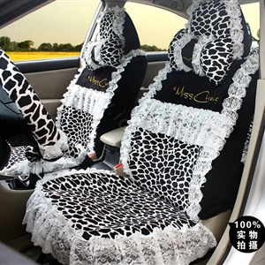 Fashion Lace flower Leopard Universal Automobile Car Seat Cover Velvet 18pcs - White+Black