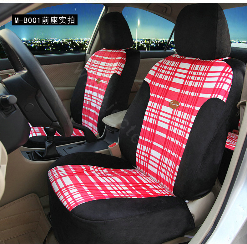Fashion Plaid Business casual Universal Automobile Car Seat Cover Velvet 10pcs - Black+Red