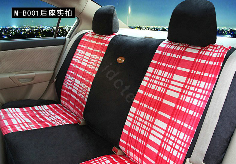 Fashion Plaid Business casual Universal Automobile Car Seat Cover Velvet 10pcs - Black+Red