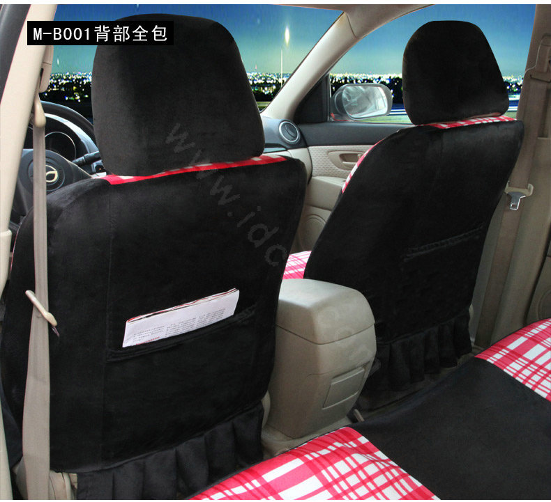Fashion Plaid Business casual Universal Automobile Car Seat Cover Velvet 10pcs - Black+Red