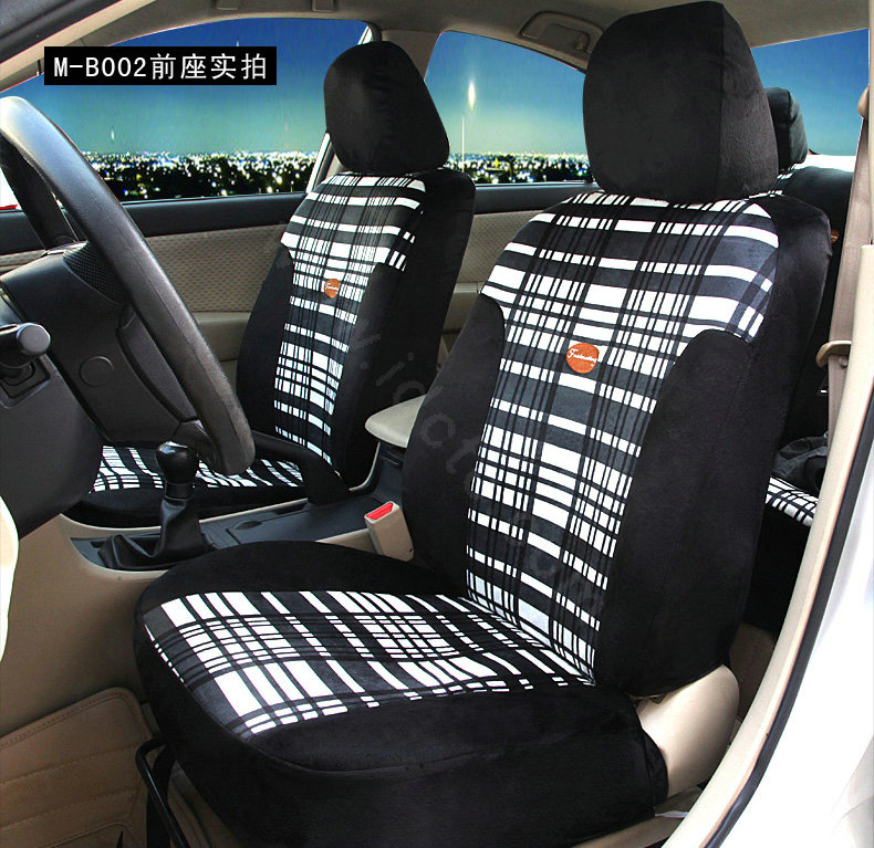 Fashion Plaid Business casual Universal Automobile Car Seat Cover Velvet 10pcs - Black+White