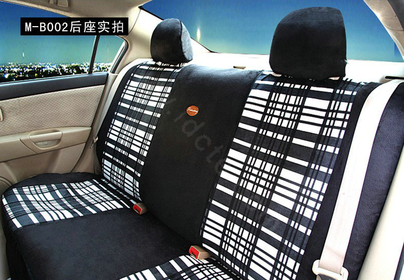 Fashion Plaid Business casual Universal Automobile Car Seat Cover Velvet 10pcs - Black+White
