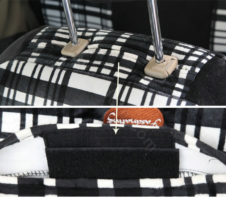 Fashion Plaid Business casual Universal Automobile Car Seat Cover Velvet 10pcs - Black+White