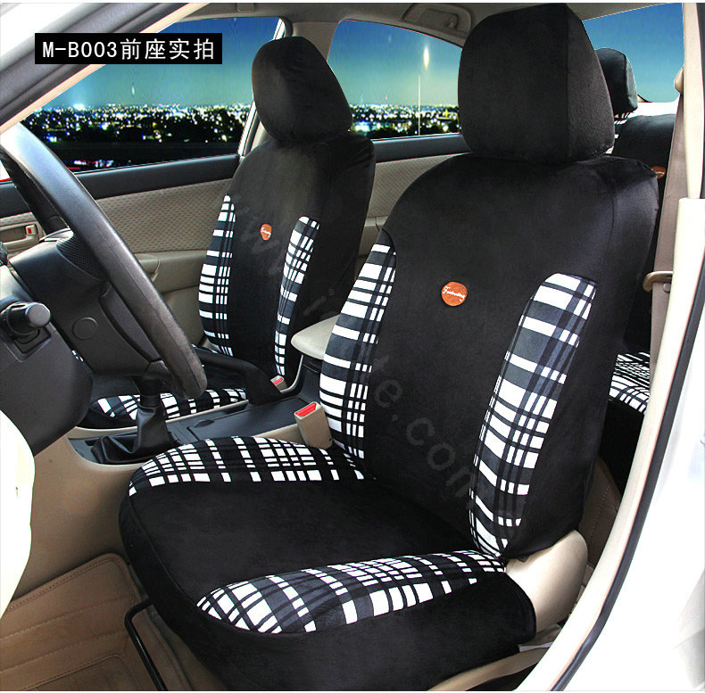 Fashion Plaid Business casual Universal Automobile Car Seat Cover Velvet 10pcs - Black