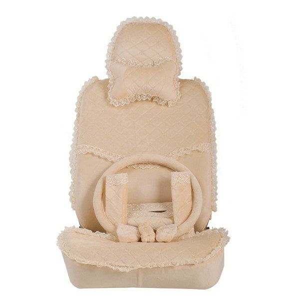 Lace flower Universal Automobile Car Seat Cover Velvet 18pcs - Beige