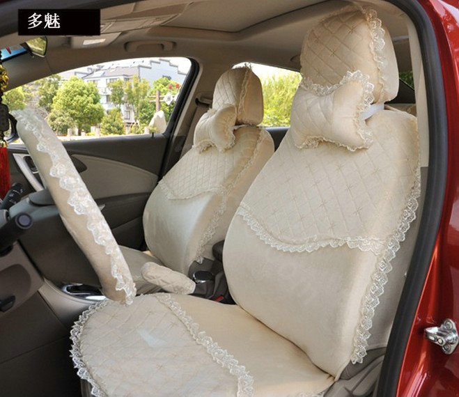 Lace flower Universal Automobile Car Seat Cover Velvet 18pcs - Beige