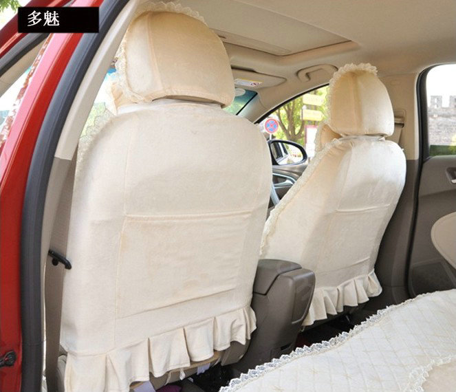 Lace flower Universal Automobile Car Seat Cover Velvet 18pcs - Beige