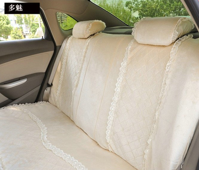Lace flower Universal Automobile Car Seat Cover Velvet 18pcs - Beige