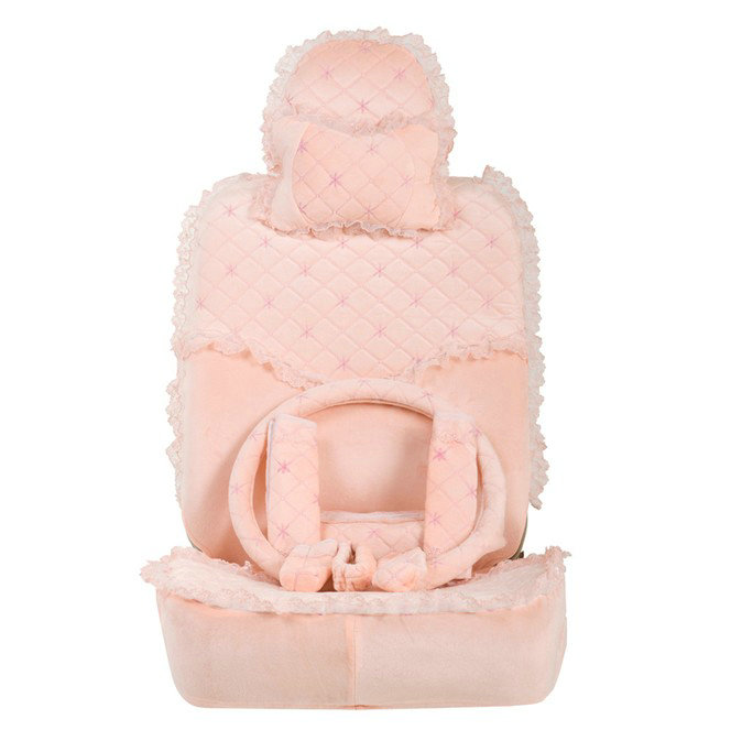Lace flower Universal Automobile Car Seat Cover Velvet 18pcs - Pink