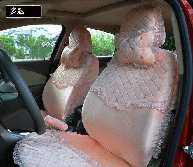 Lace flower Universal Automobile Car Seat Cover Velvet 18pcs - Pink