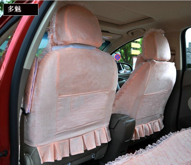 Lace flower Universal Automobile Car Seat Cover Velvet 18pcs - Pink