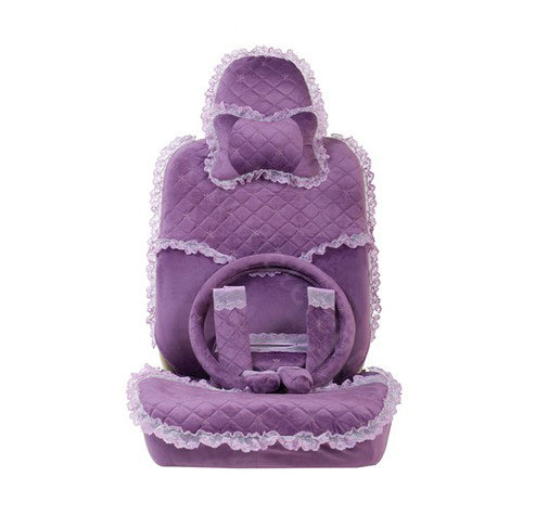Lace flower Universal Automobile Car Seat Cover Velvet 18pcs - Purple