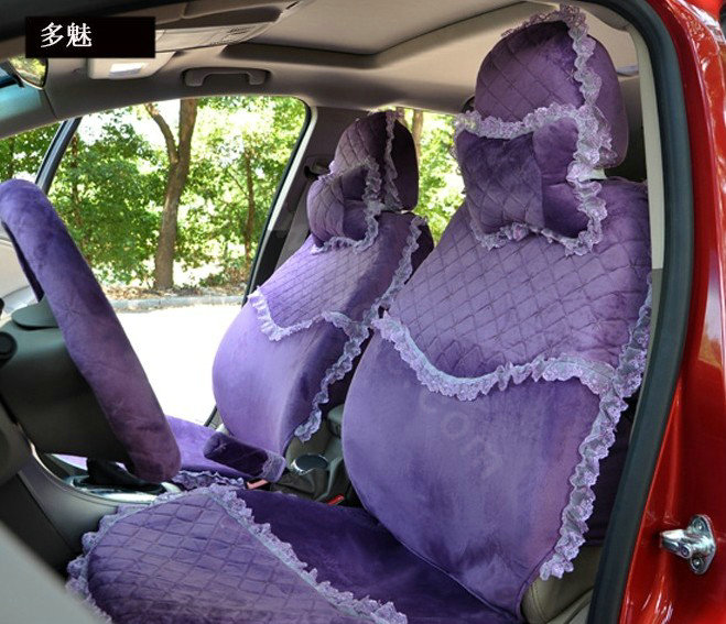Lace flower Universal Automobile Car Seat Cover Velvet 18pcs - Purple